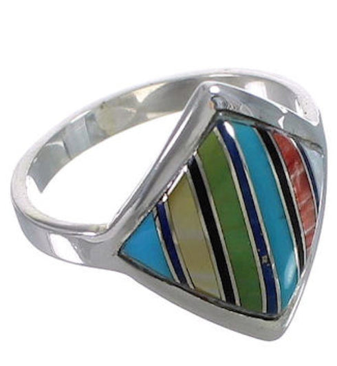 Sterling Silver Jewelry Multicolor Inlay Ring Size 8-1/2 UX34368